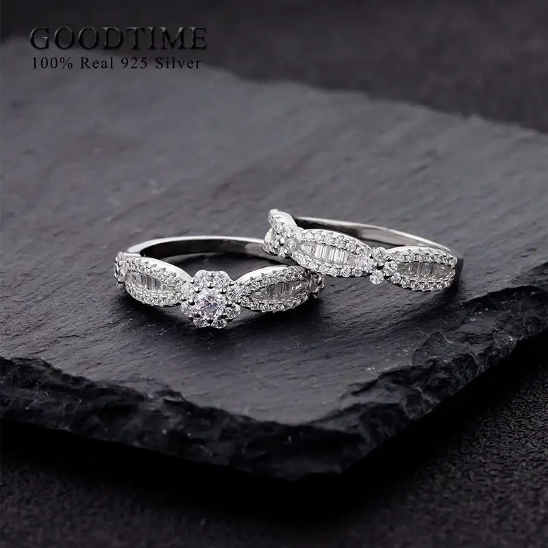 Luxury Pure 100% 925 Sterling Silver Ring Set Snowflake Anniversary Jewelry Engagement Wedding Band For Woman Bridal