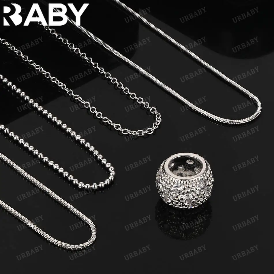 

URBABY 40-75cm 925 Sterling Silver Zircons Ball Pendant Necklace For Women Men Creativity Gifts Street All-match Party