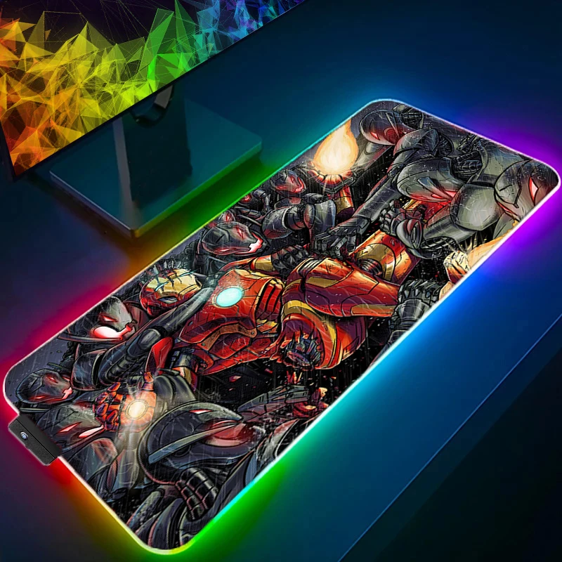 Iron Man RGB LED Mouse Pad Avengers Alliance Pattern Game mousepad Pads Rubber Mouse Mat Desk Gaming Non-Slip Desk Mat superhero