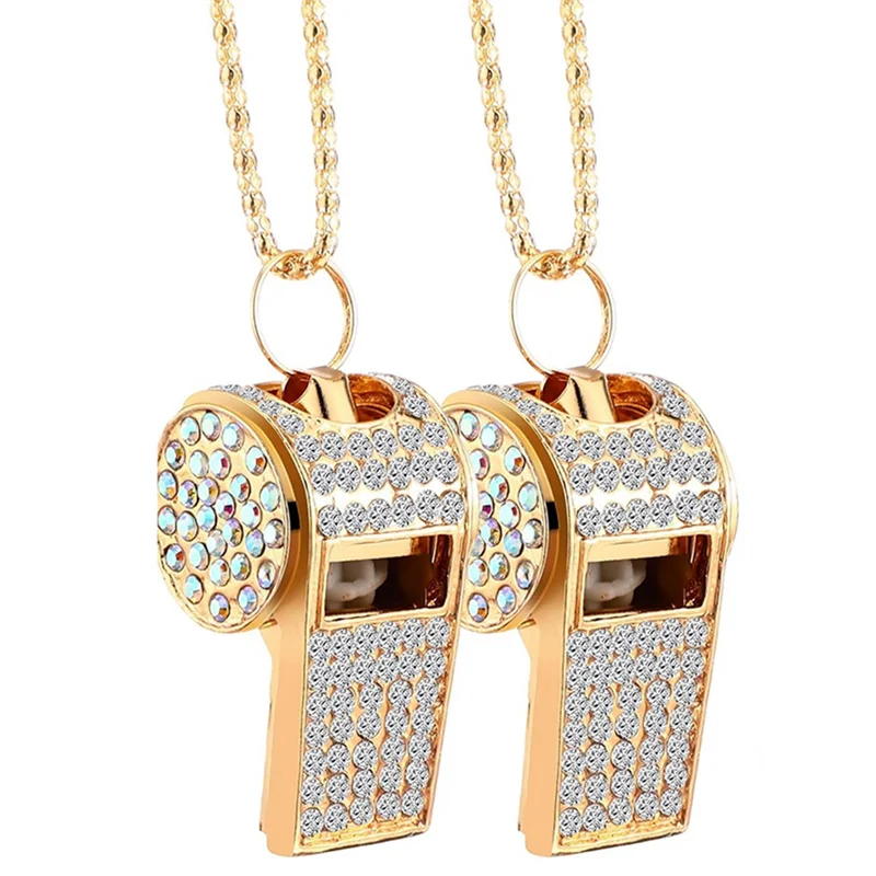 

2 Pack Bling Whistle Crystal Rhinestone With Chain,Shining Whistle With Keychain For Referees, Coaches, Teachers