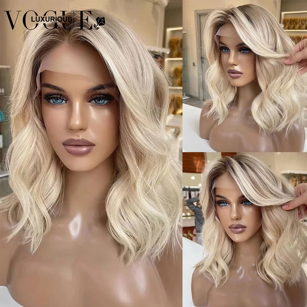 Ombre Colored Ash Blonde Color Short Bob Human Hair Wigs 13X4 Body Wave Lace Frontal Wig For Woman Pre Plucked Brazilian On Sale