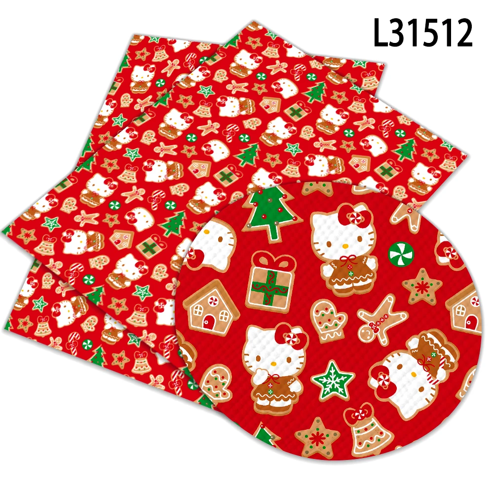 

Christmas Sanrio Hello Kitty Cartoon Print Artificial leather DIY Earring Hair Bow Bag Crafts faux Leather 22X30CM