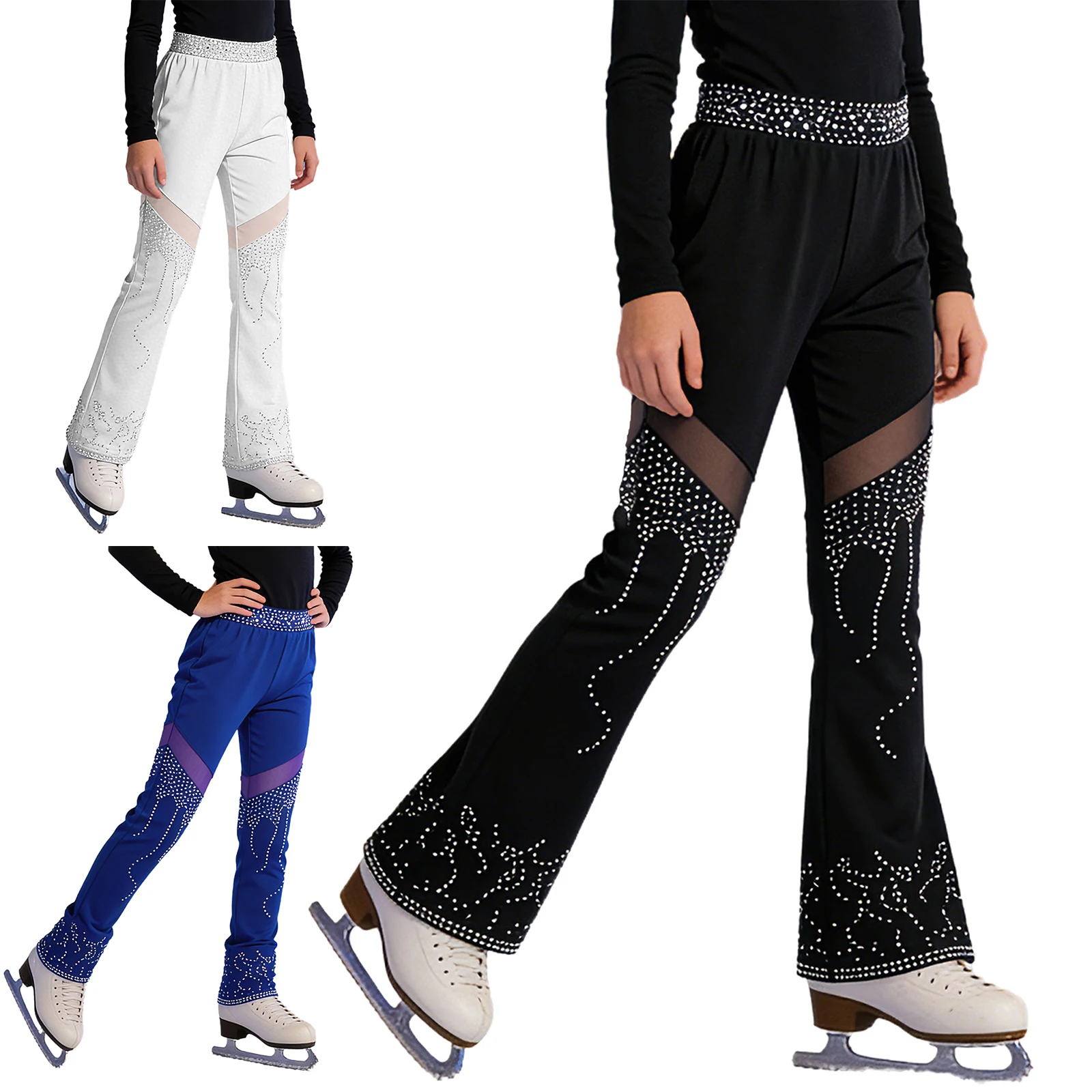 

Детские леггинсы для девочек для фигурного катания и гимнастики, на тонкой флисовой подкладке, с эластичным поясом, сетчатыми вставками и стразами