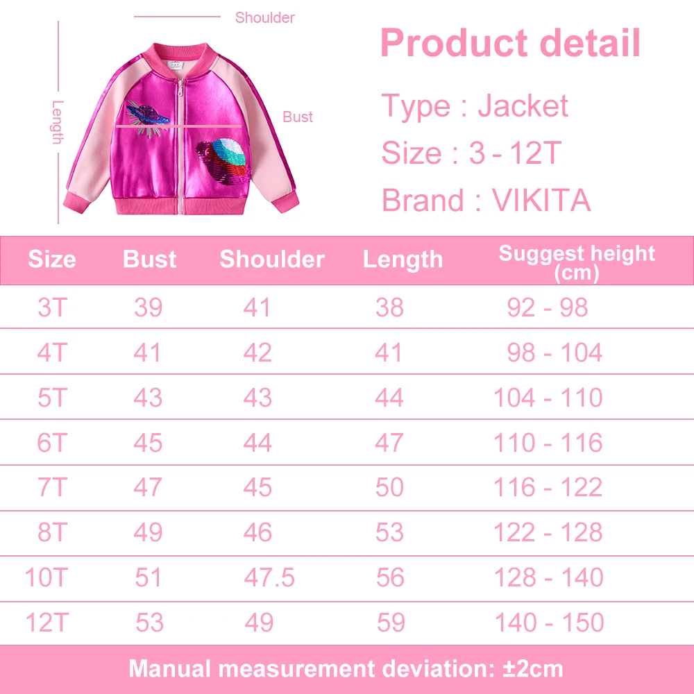 VIKITA Girls Zipper Jacket Children Cosmos Sequined Jacket Toddlers Fashion Sports Casual Costumes Infant Kids Pink Sportswear