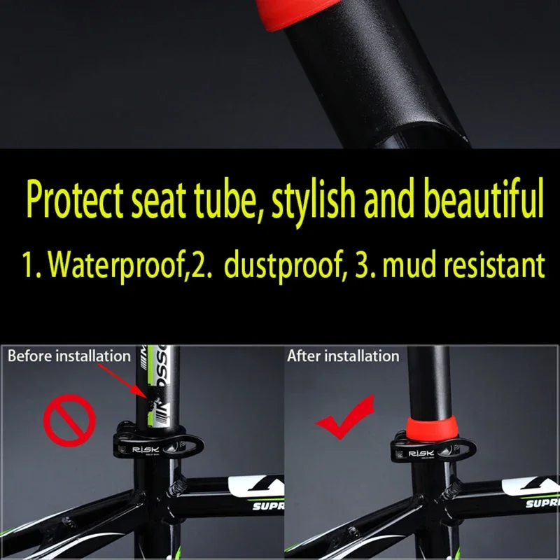 RISK Bicycle Seat Post Waterproof Cover 25-35mm Rubber Ring Dust-proof Cap for MTB Road Bike Seatpost Seat Tube Silicone Cover