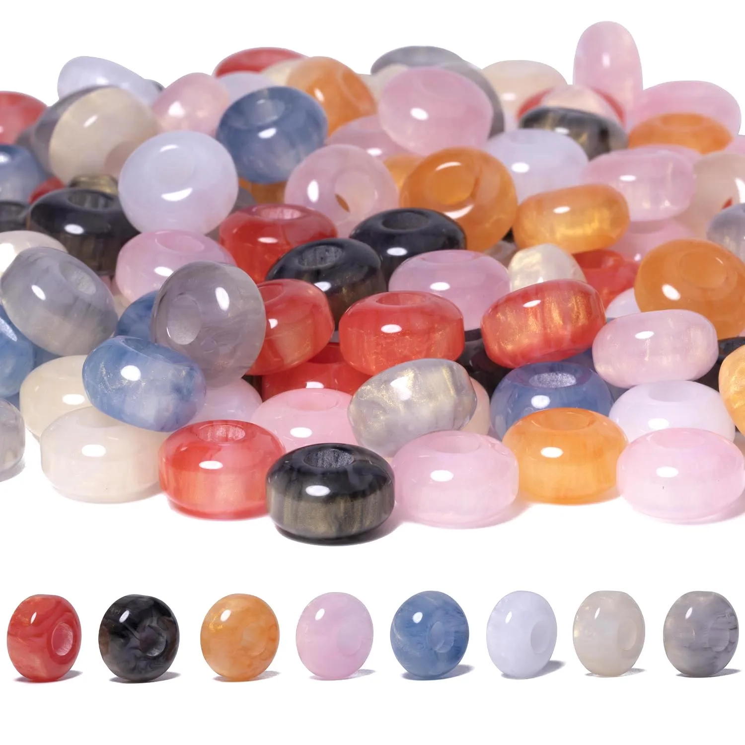 14x8mm Golden Fine Flowing Light Stripe Pattern Resin Beads Big Hole Decorative Beads for DIY Pendant Necklace Accessories