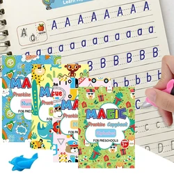 4 Books Reusable Calligraphy Copybook Learning Alphabet Painting Arithmetic Mathematics Kid's Handwriting Practice Book Baby Toy
