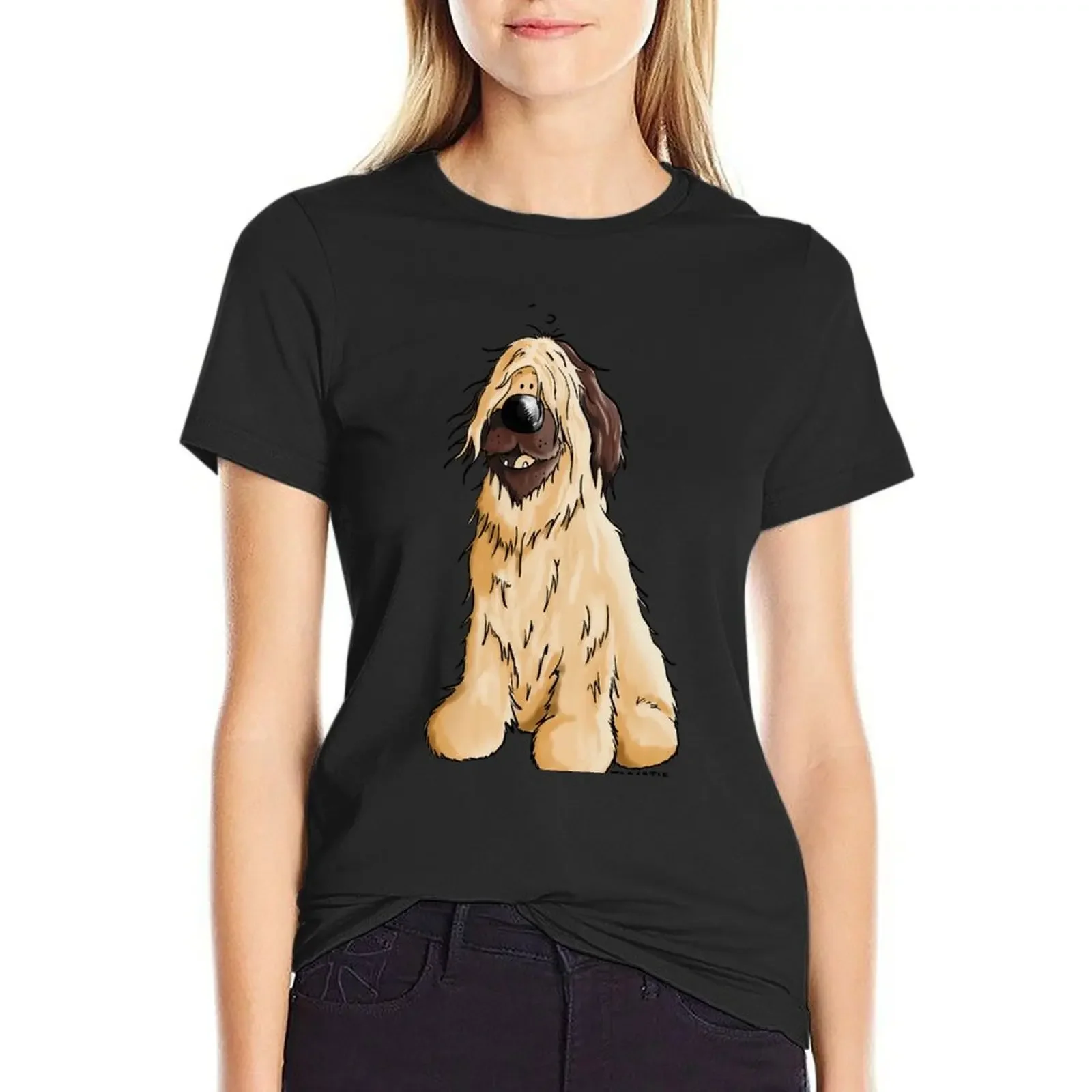 Happy Briard Cartoon T-Shirt Short sleeve tee kawaii clothes tight shirts for Women