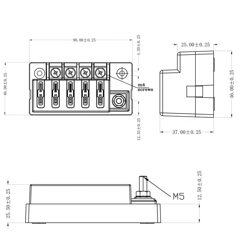 100A 32V DC ATO/ATC 4 Way ST Blade Fuse Holder Block Without Light  With Cover