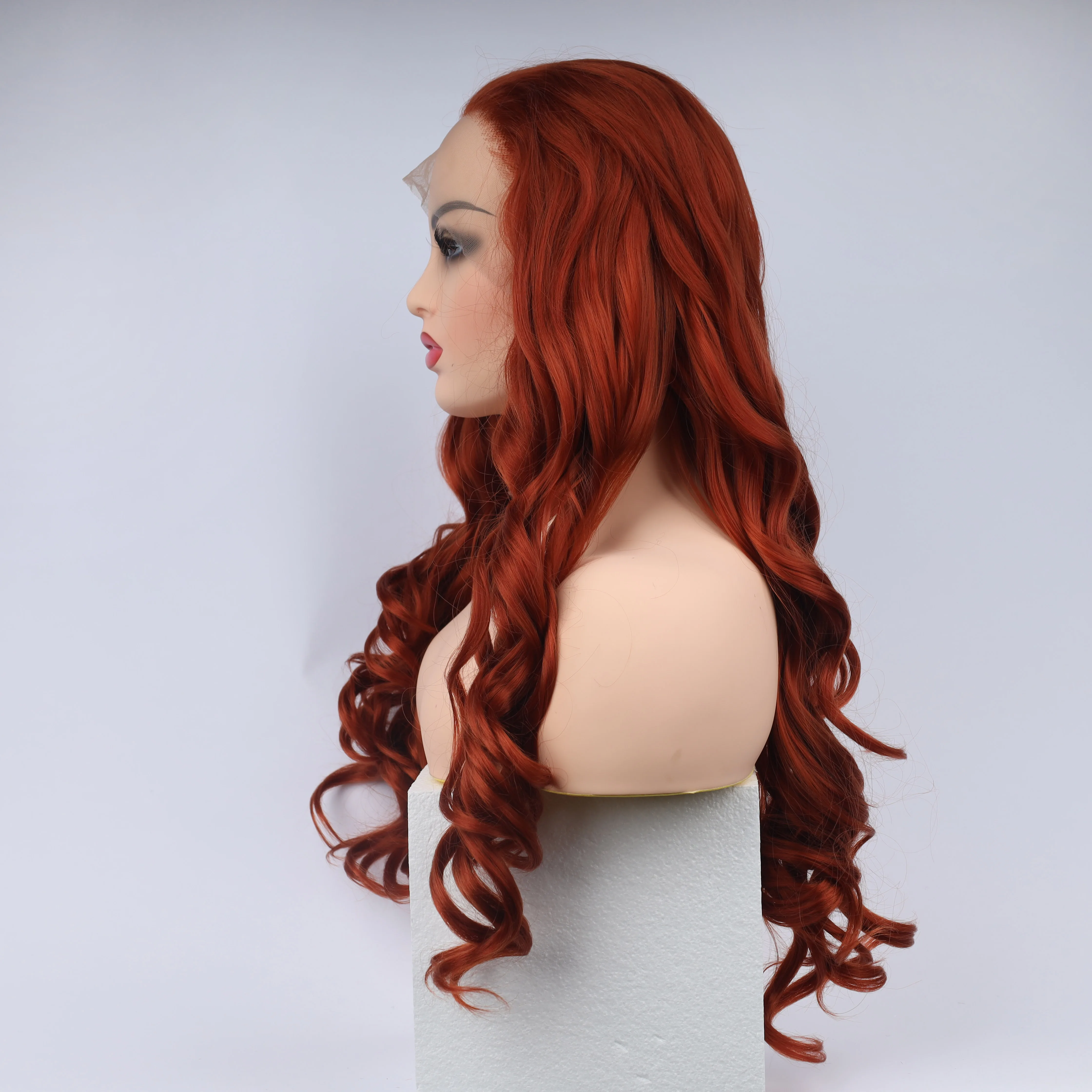 

Fashion Curly Wig Synthetic Lace Front Wigs Orange Female Lace Wig 13X3 For Women Cosplay Hair Daily Use