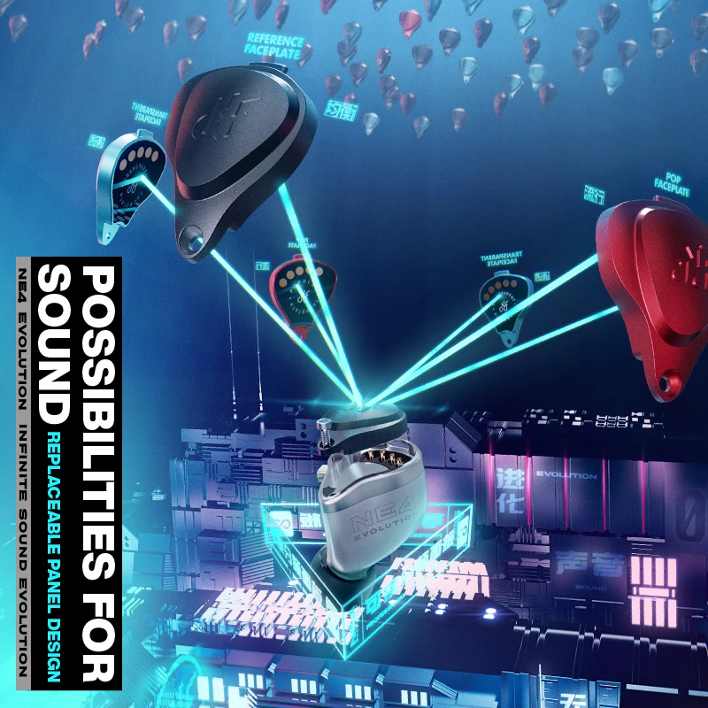 NF Acous/NF Audio NE4 Evolution Professional Universal BA IEM. Three Pairs of Swappable Faceplates with Different Tuning