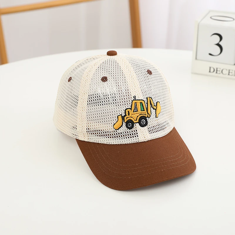 Boys Baseball Hats Bulldozer Excavator Embroidered Kids Cats Hip Hop Mesh Hat for 2-8Years Child Sun Hat Snaback