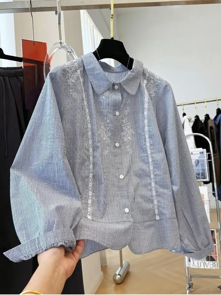 

Лоскутная кружевная крутая рубашка женская, осень 2021, корейские свободные рубашки с длинными рукавами и лацканами, женская блузка, топ