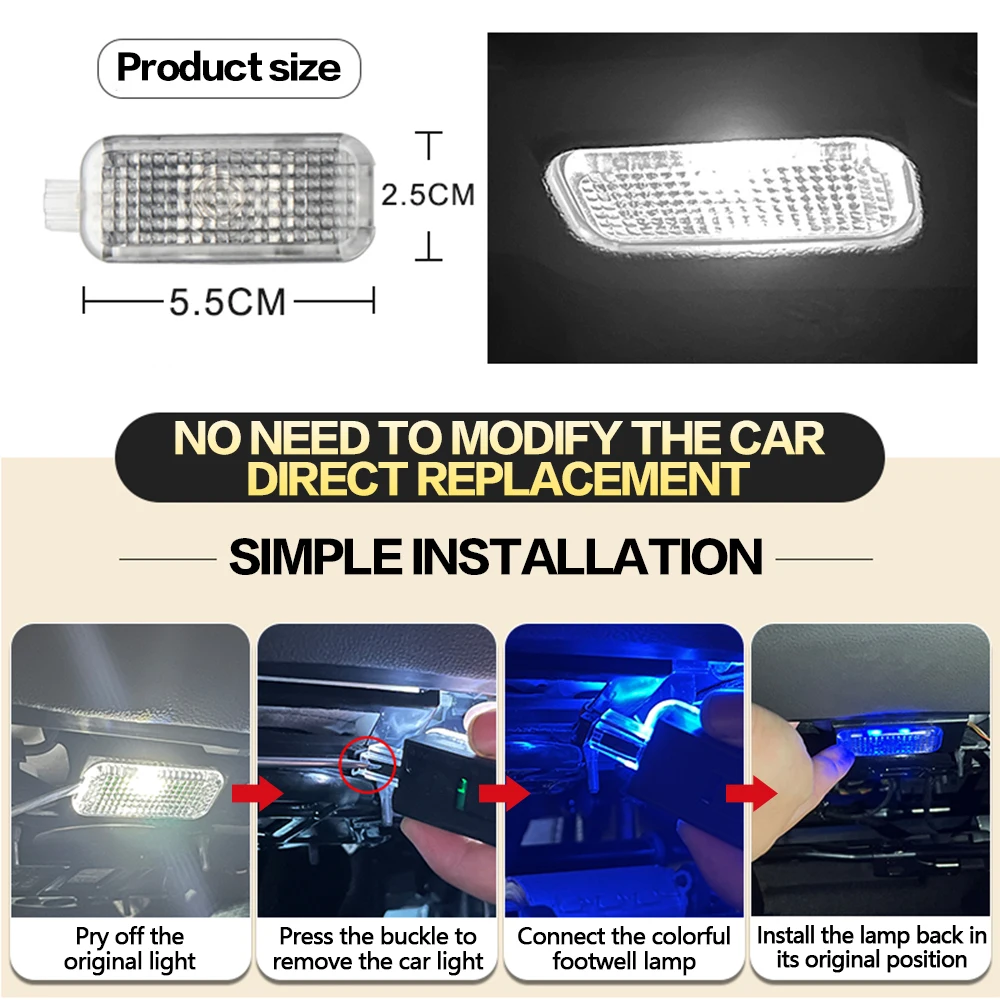 LED Car Footwell Light Bulb Interior Atmosphere Lamp Decorative Accessories For VW UP 2011 2012 2013 2014 2015 2019 2021 2022