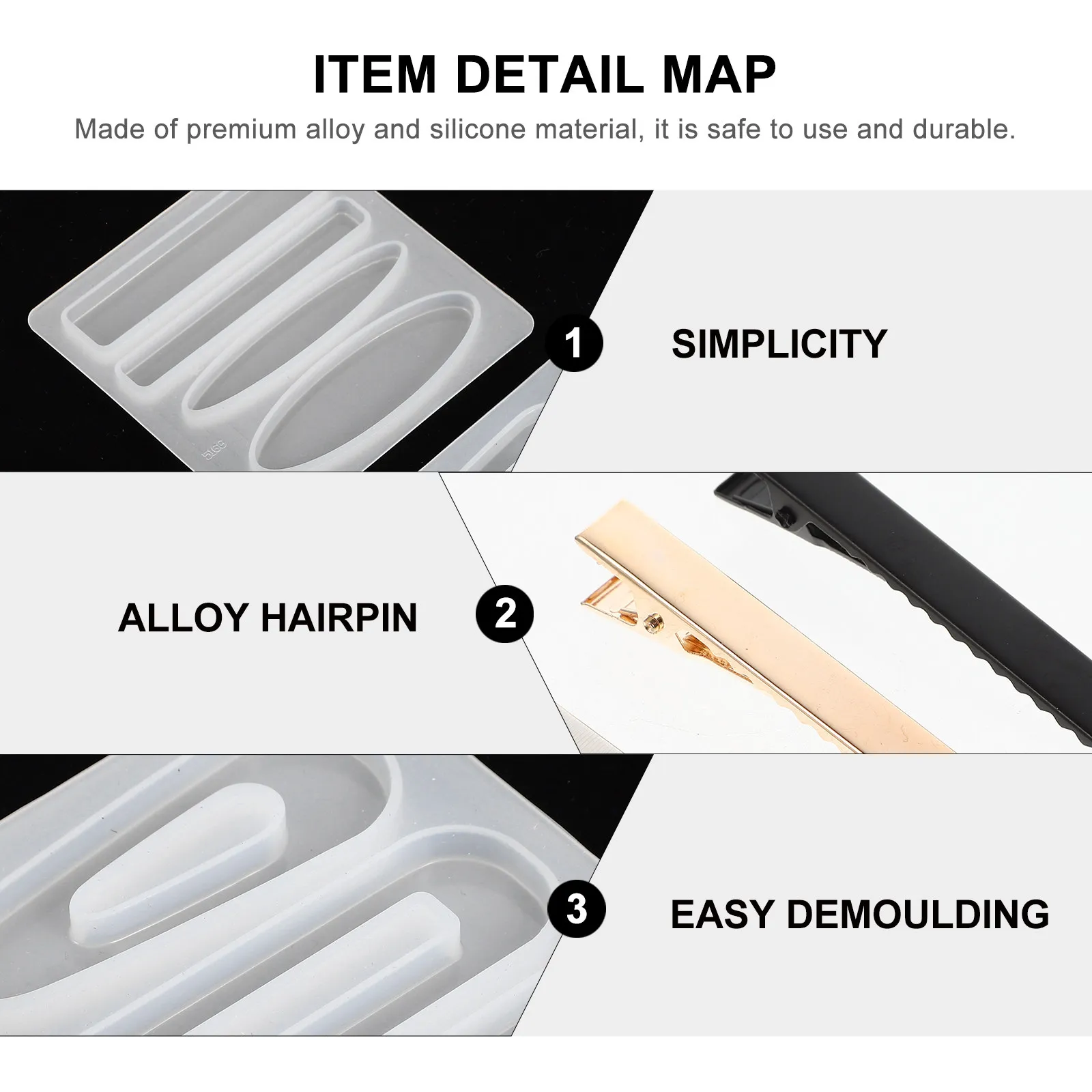 1Set Flexible Silicone Molds for Hairpin Accessories DIY Crafting Epoxy Resin Hair Clips Decor Making Kit Artisan Craft Supply - view 6