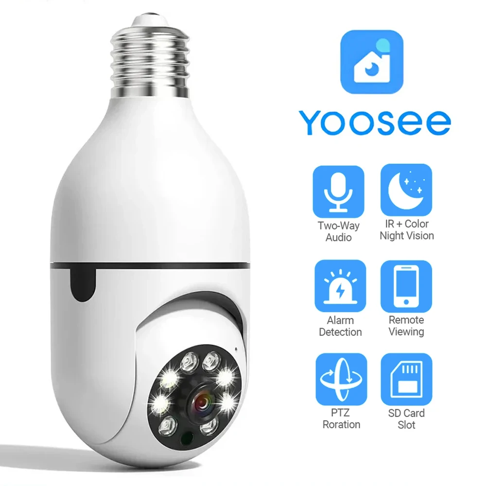 

Yoosee 4 МП WiFi-камера-лампа 360° E27, беспроводная домашняя камера безопасности 2 МП 1080P с двусторонней аудиосвязью, автослежением и функцией радионяни
