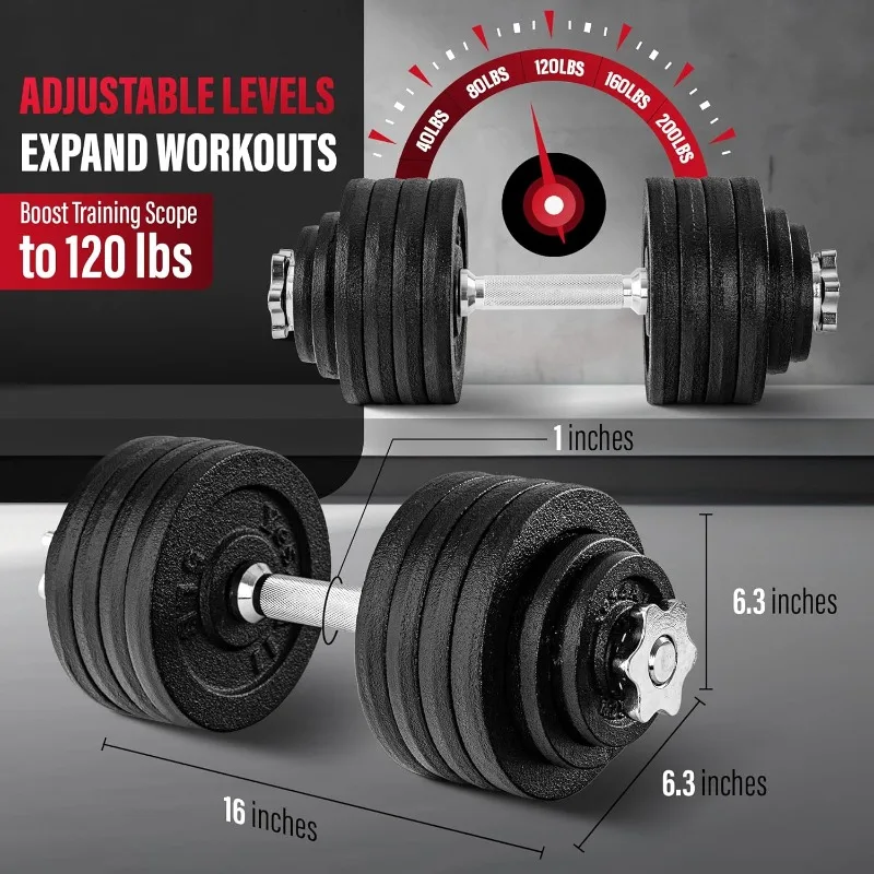 Adjustable Dumbbell Set with Weight Plates/Connector - Exercise & Workout Equipment - Size Options 40lbs to 200lbs