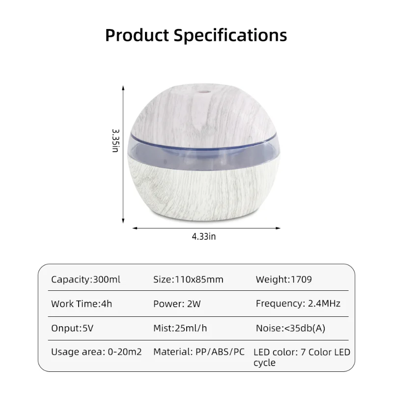 مرطب عطري 3 في 1 مع ضوء ليلي مهدئ، 300 مل، تحكم باللمس لغرفة النوم والمنتجعات الصحية والمكتب