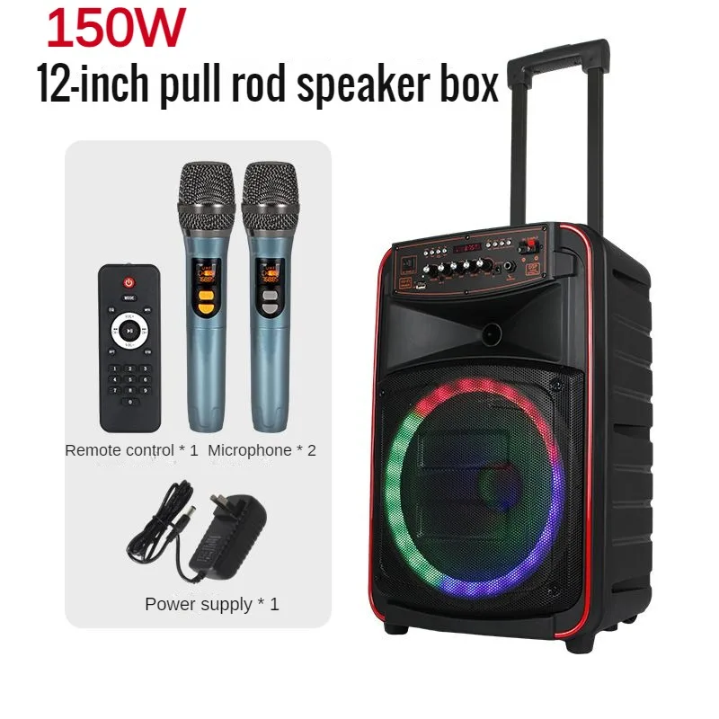 Caixa De Som Bluetooth 150W 12 Inch Trolley Box Bass Speaker LED Portable Wireless Mic Karaoke Outdoor Square Dance Subwoofer TF