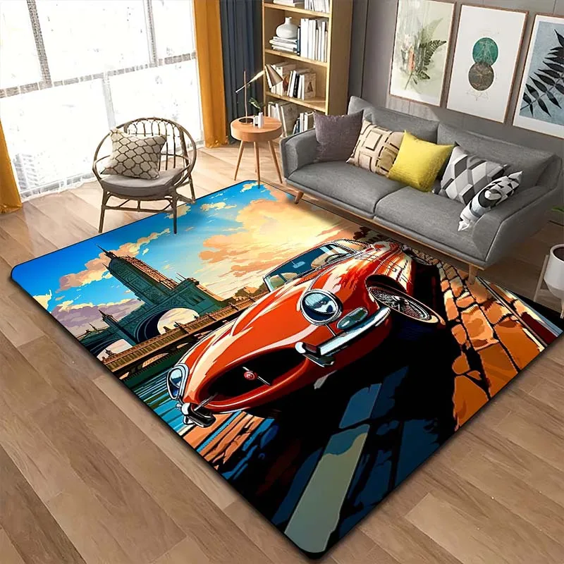 Classic Retro Car Pattern Living Room Bedroom Carpet Bedside Bathroom Floor Mat 15 Size Area Rug Cloakroom Home Decor Play Mats