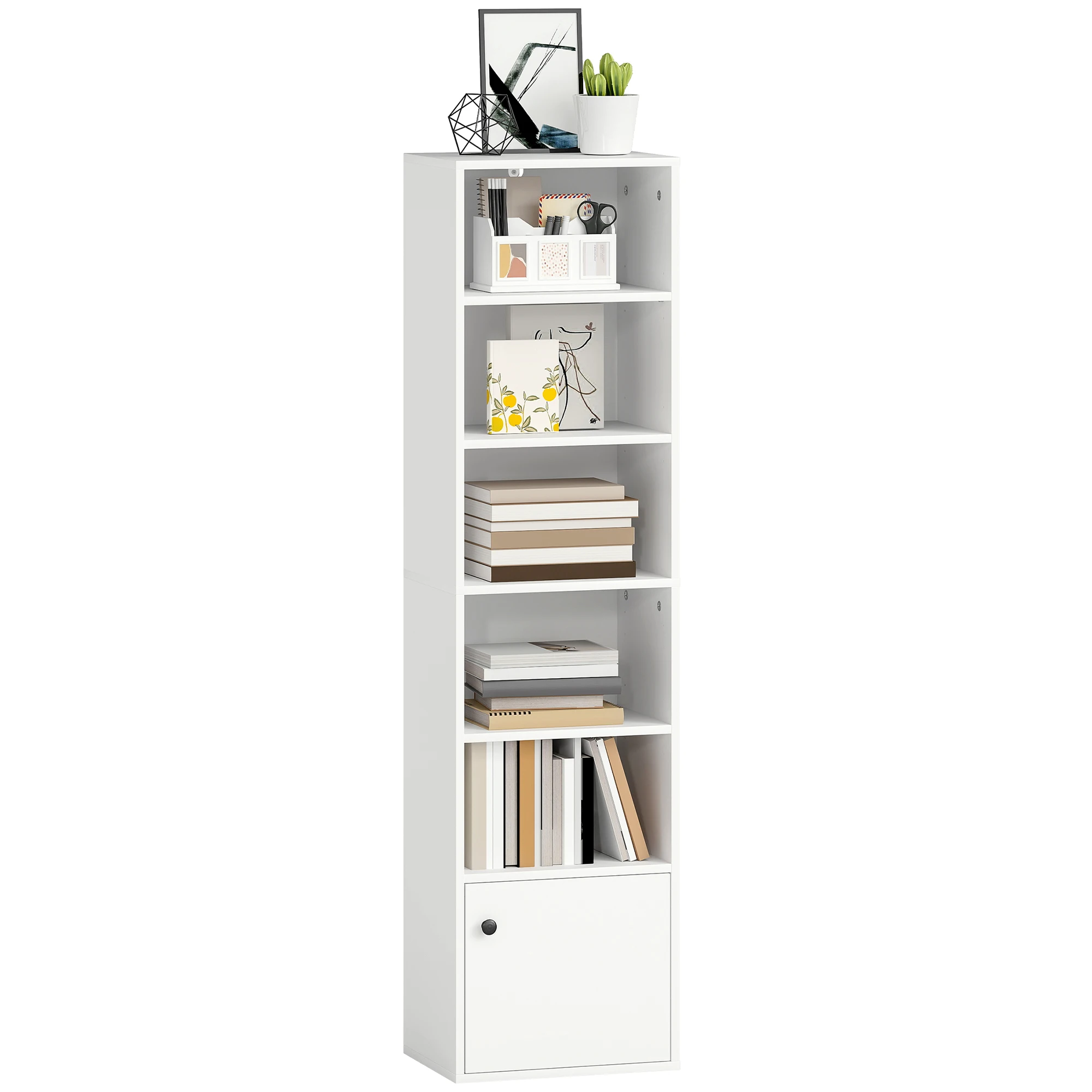 Libreria HOMCOM a 6 livelli con 3 ripiani regolabili e armadio, stile moderno, per soggiorno, scrivania, sala da pranzo, bianca