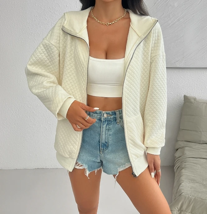 

Women's Hooded Sweatshirt Jacket Autumn and Winter Casual Solid Color Loose Fit Long Sleeve Zipper Cardigan Hooded Jacket