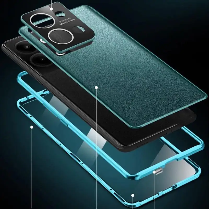 For Redmi Note 13 Pro Plus Tempered Glass Leather Phone Case For Redmi Note 12 Turbo 13 Pro 360 Double Sided Magnetic Flip Cover