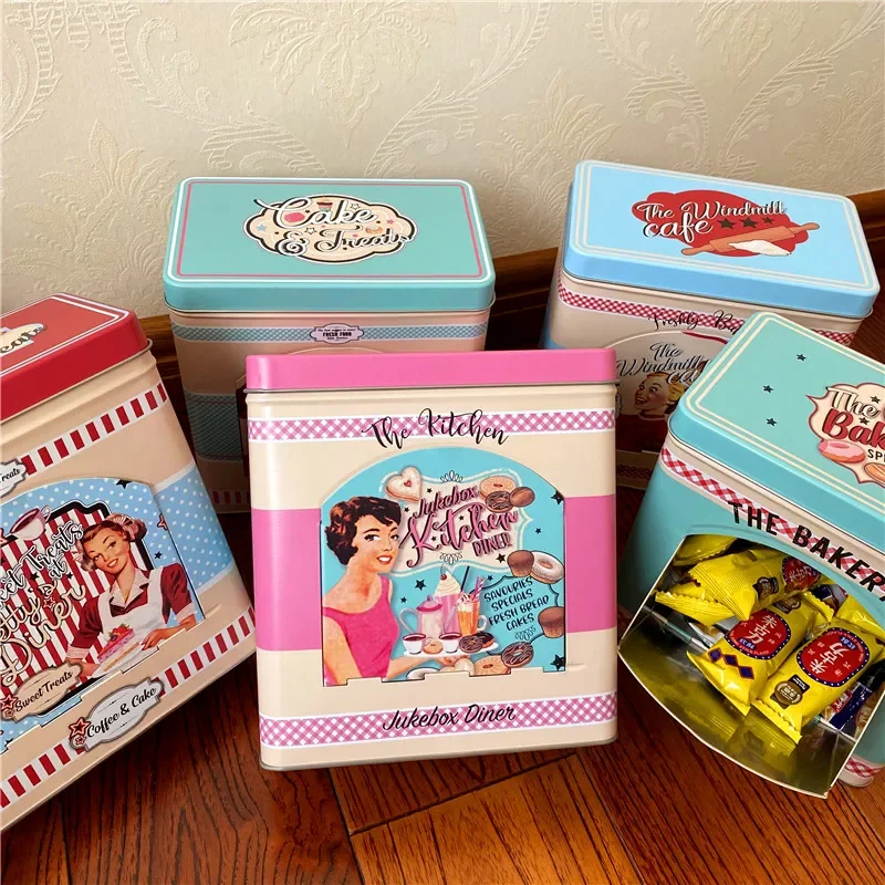 

American Girl Storage Boxes & Bins for Home Table Decor Candy Sugar Coffee Tea Box Metal Food Snack Biscuits Container
