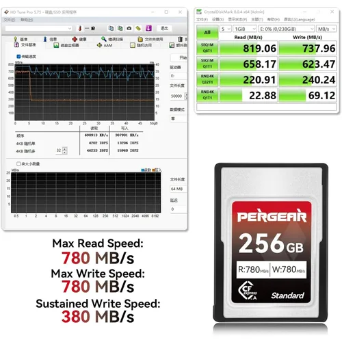 Imagen 2 del producto Tarjeta de memoria Pergear 256GB CFexpress tipo A hasta 780MB/s velocidad de lectura 780MB/s velocidad de escritura 4K 120P 8K 30P grabación de vídeo/foto