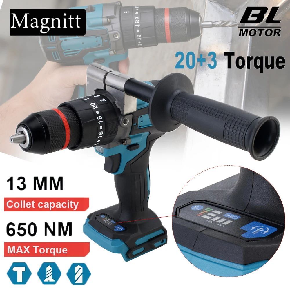 

13MM 650N.M Brushless Electric Impact Drill 20+3 Torque Cordless Screwdriver Drill Power Tool For Makita 18V Battery Pin