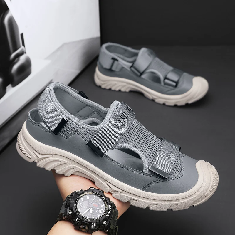 Summer Breathable Mesh Sandals for Men All-match Comfortable Anti-collision Beach Shoes Simple Walking Casual Outdoor Footwear