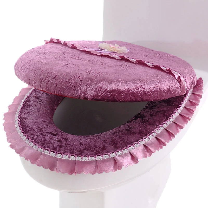 2 Pc/Set Gold Velvet Thicken Toilet Seat Cushion Zipper Design Waterproof Toilet Mat Solid Color Toilet Seat Cover Autumn Winter