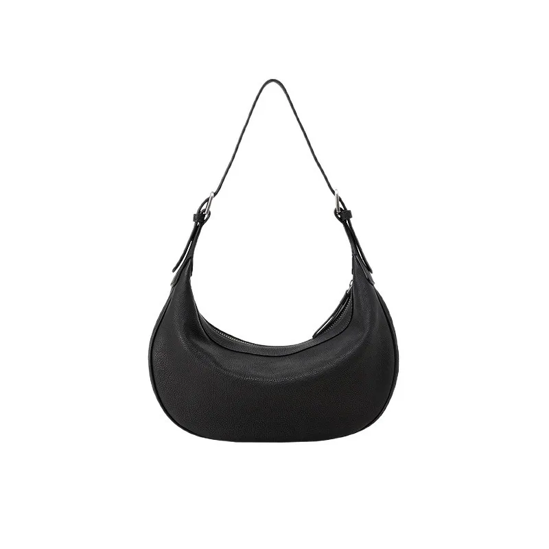 Qiuzhen Vegetable-Tanned Calfskin Crescent Hobo Bag Commuter Shoulder Bag Underarm Bag for Women Versatile Casual Style