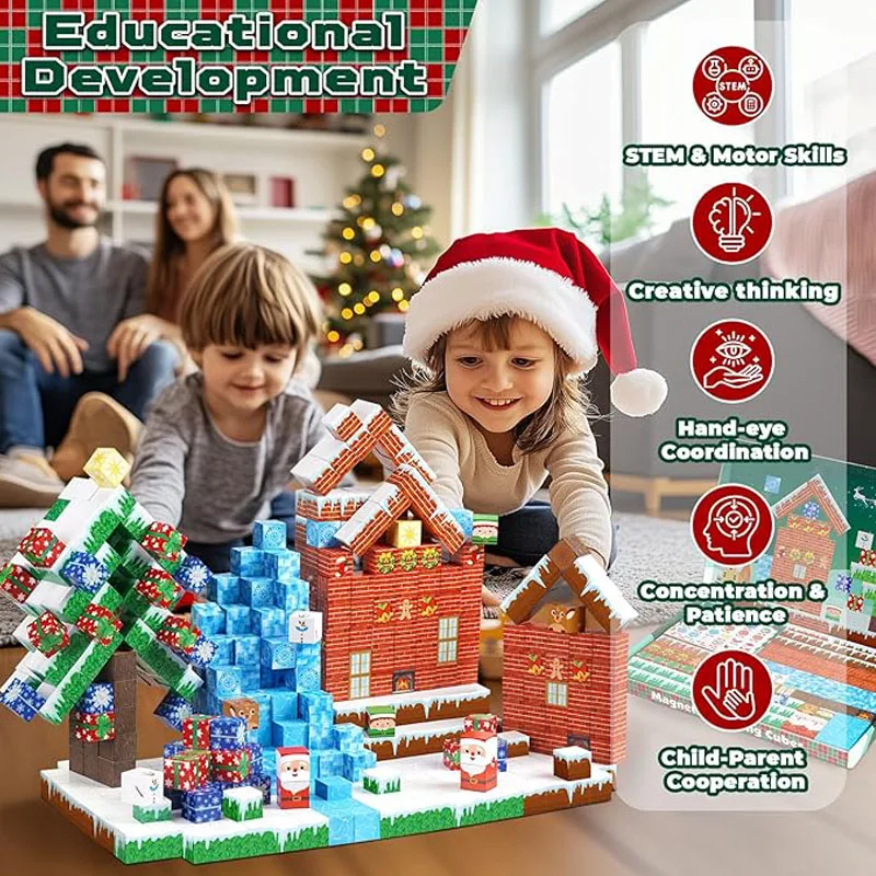 Costume de blocs de construction magnétiques de noël populaire, Cube magnétique du monde de la Mine pour enfants, jouet de construction DIY, cadeau de noël d'halloween