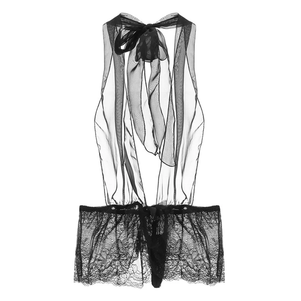 Chemise de nuit en maille transparente pour femme, sous-vêtement sexy, décolleté en V profond, dos nu, costume de batterie, tentation, lingerie 7.0