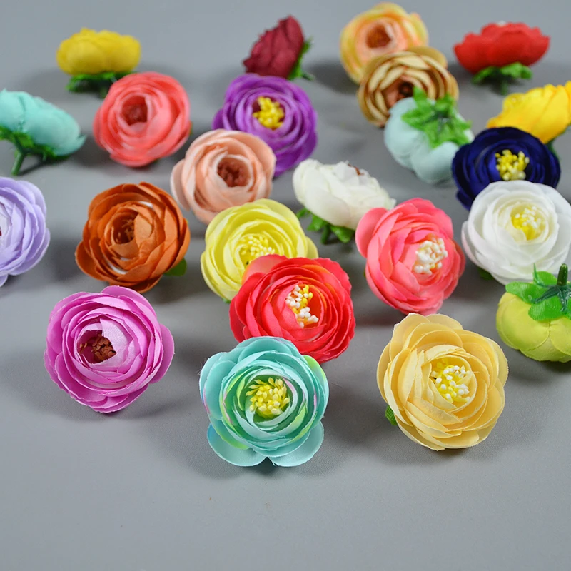 50pcs 24Colors Silk Rose Bud Flower Heads Home Simulation Flower Wedding Decor For Scrapbooking Handicraft Festival Decoration