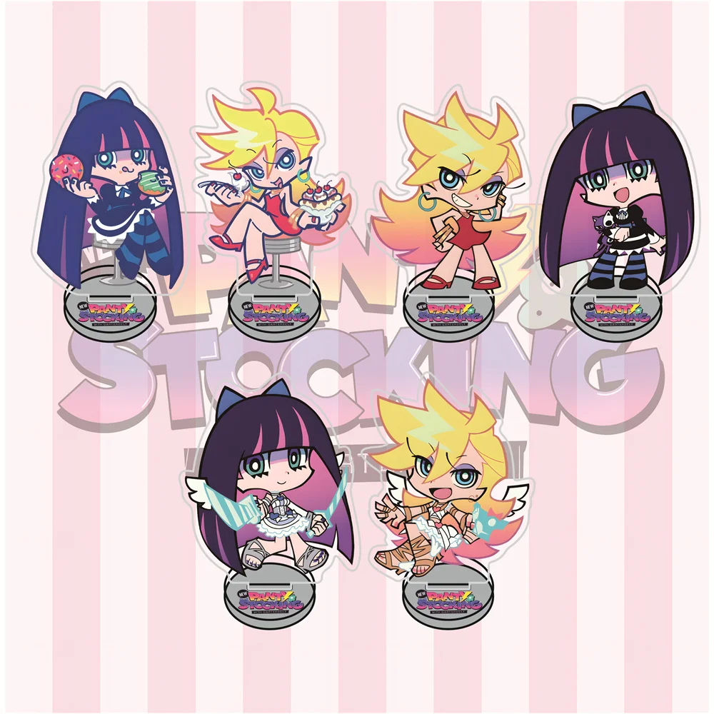 Panty & Stocking 10cm Cute Chibi Head Acrylic Stand Figure Keychain Anime Collectible Standee Desk Decor Gift for Anime Fans