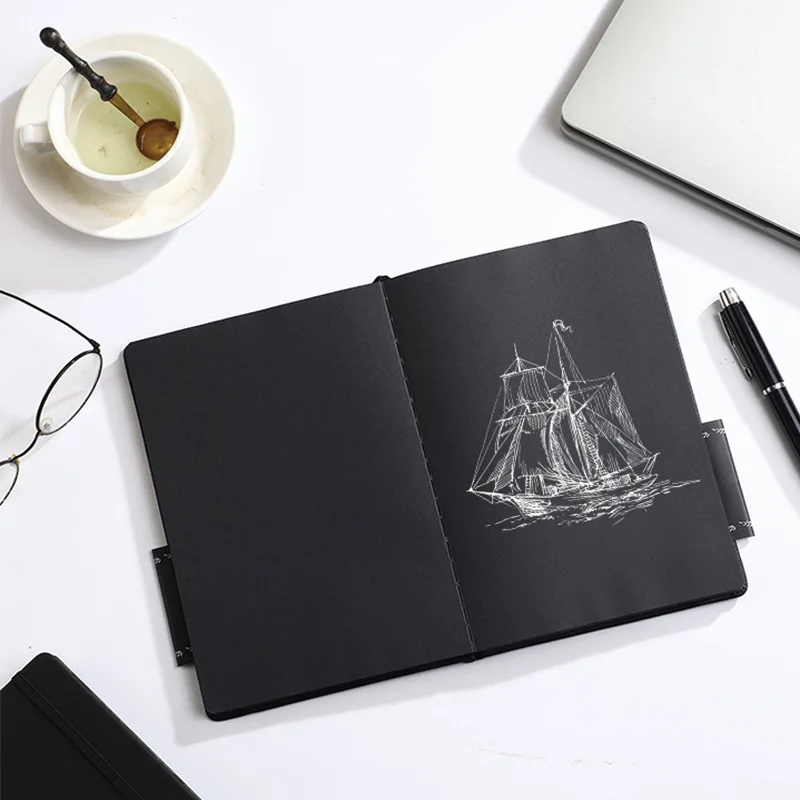 A5 Creative Sketchbook Hand-drawn Blank Black Cardstock Notebook Album DIY Black Interior Pages Journaling Notebook