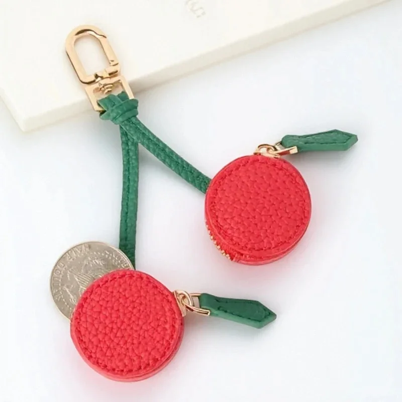 Cherry Blueberry Design Fruit Charm Coin Purse Microfiber Leather Cute Key Chain Mini Pouch Wallet Gift For Girl Women view 5
