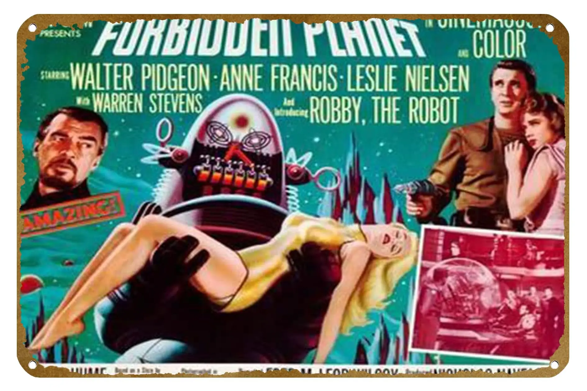 orbidden Planet, 1956 Movie Poster Vintage Metal Tin sign Logo Family Club Bar Cafe Bedroom Art Wall Decoration Gift 8x12 inches