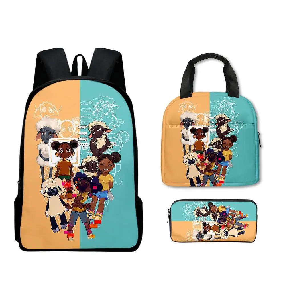 Cartoon Novelty Cool Amanda the Adventurer 3D Printed 3pcs/Set pupil School Bags Laptop Daypack Backpack Lunch bag Pencil Case