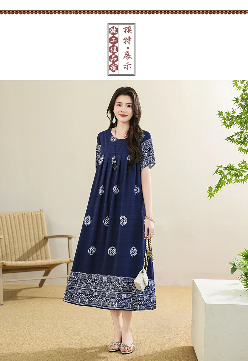 New 2025 Summer Dress For Women Plus Size Dress Casual Short Sleeve Boho Vintage Print Long Maxi Dress Beach Women Clothing