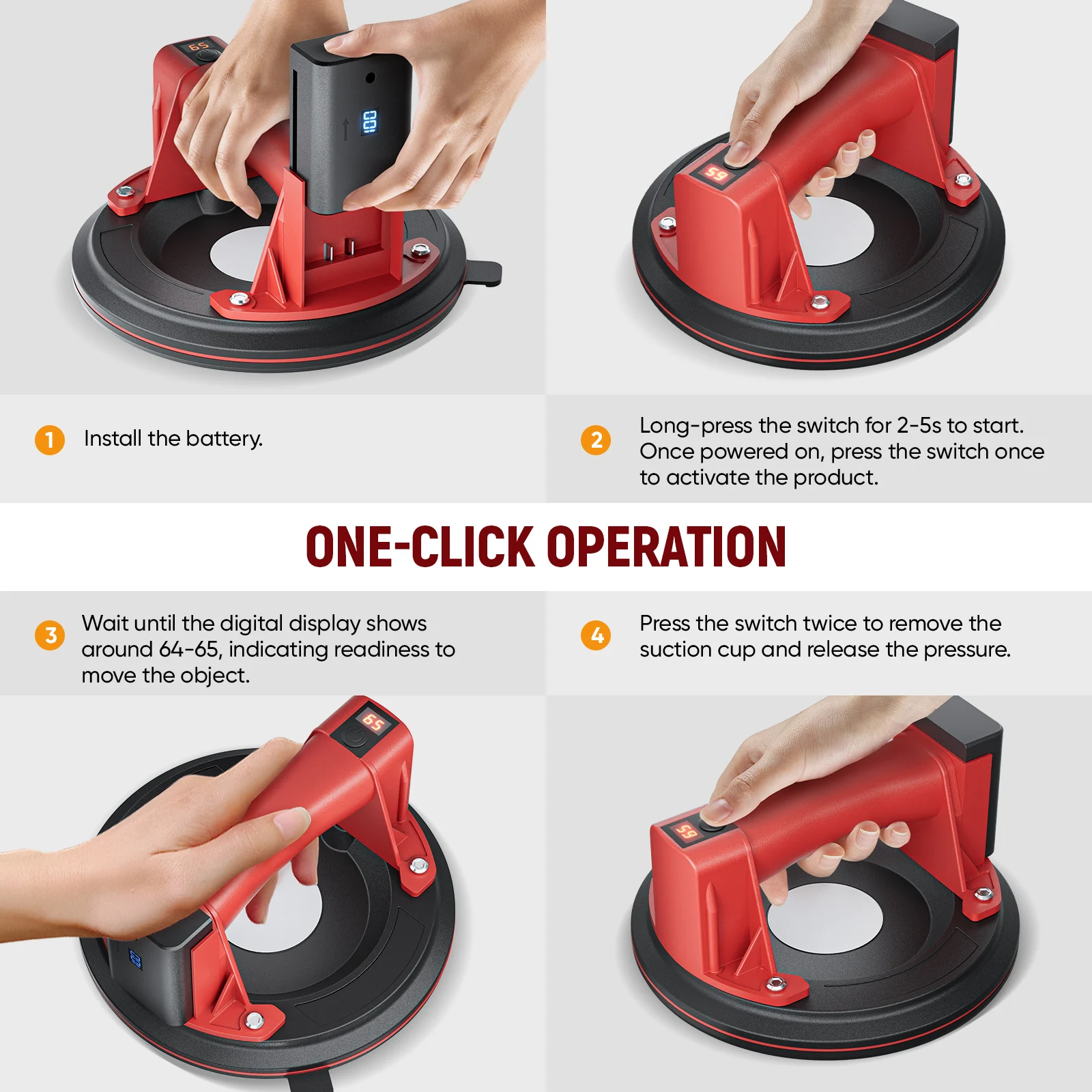 8 Inch Electric Vacuum Suction Cup 300kg Bearing Suction Sucker Heavy Duty Vacuum Lifter for Granite Tile Glass Manual Lifting