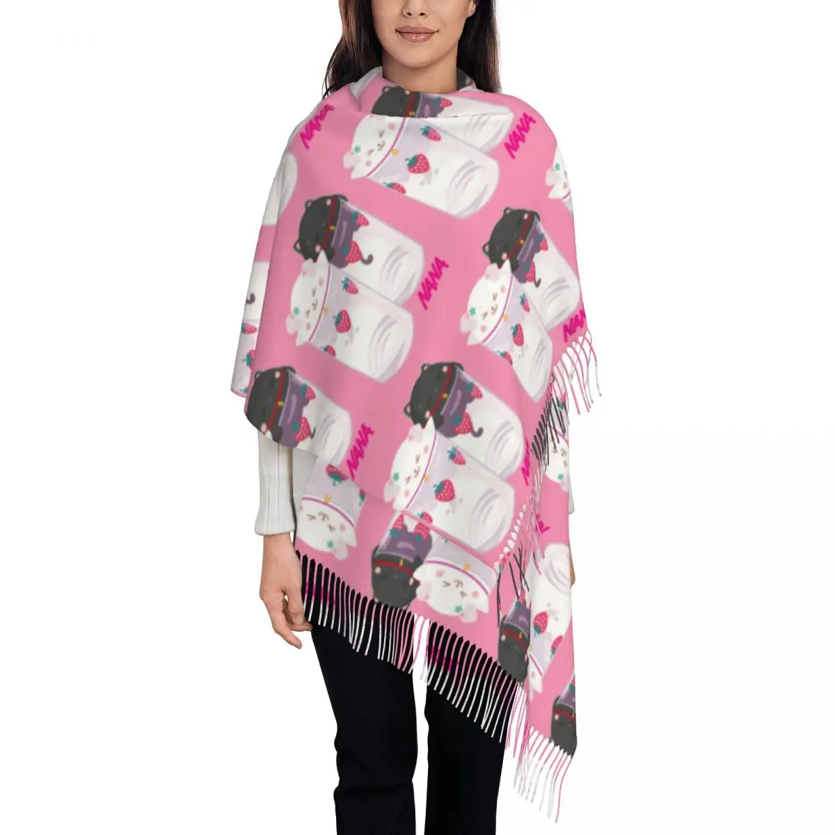 

Милая облегающая шаль Nana & Hachi для женщин, теплый большой длинный шарф Harajuku Kawaii, манга, шейный платок, шаль, шарфы