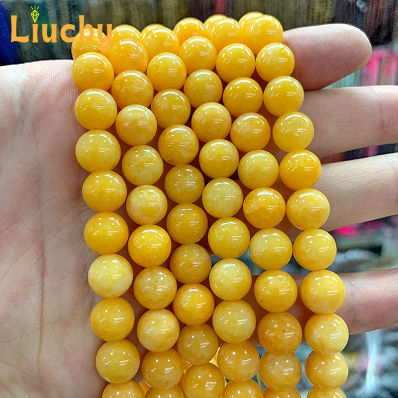 Natural Chinese Yellow jade Stone Handmade Round Beads For Jewelry Making DIY Rings Bracelets Necklace 15\