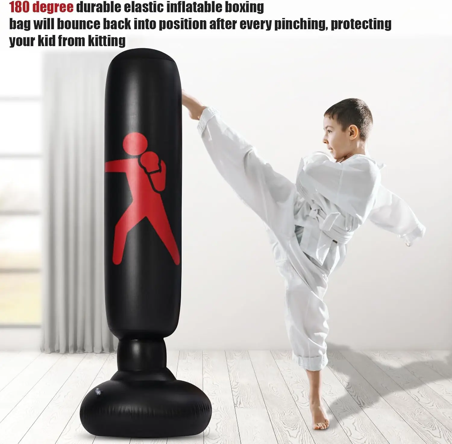 COMOCO Larger Stable Punching Bag for Kids, Tall 61 Inch Inflatable Boxing Bag, Gifts for Practicing Karate, Taekwondo, MMA