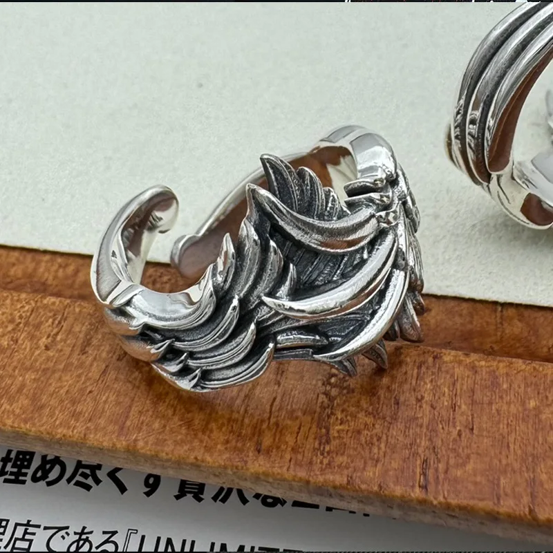Thai Silver Wings Ring for Men Vintage Personalized Index Finger Jewelry Light Luxury High End Feeling Rings KOFSAC