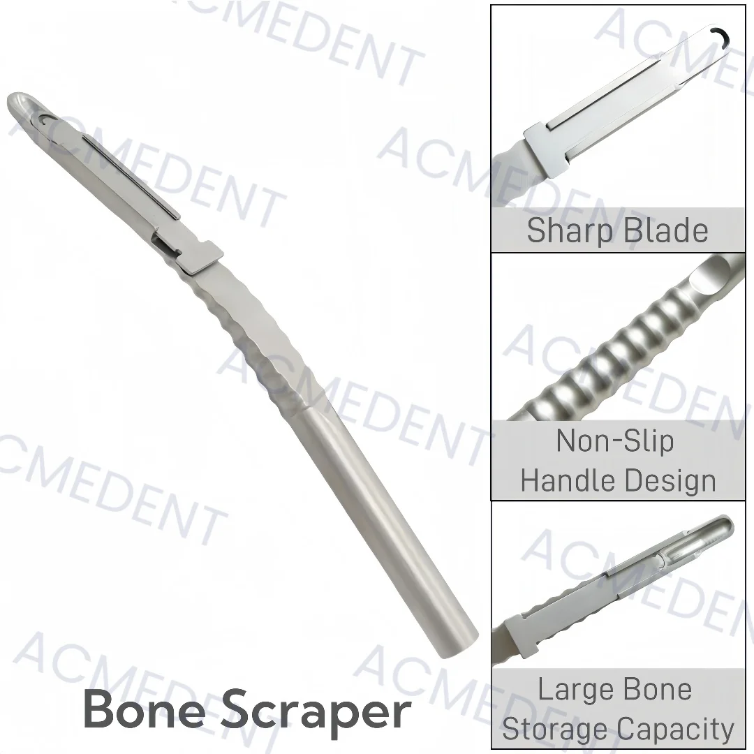 1-10Set Dental Bone Scraper Harvester Implant Curved Hand Held Bone Grafting Collector Instruments Stainless Steel Surgical Tool