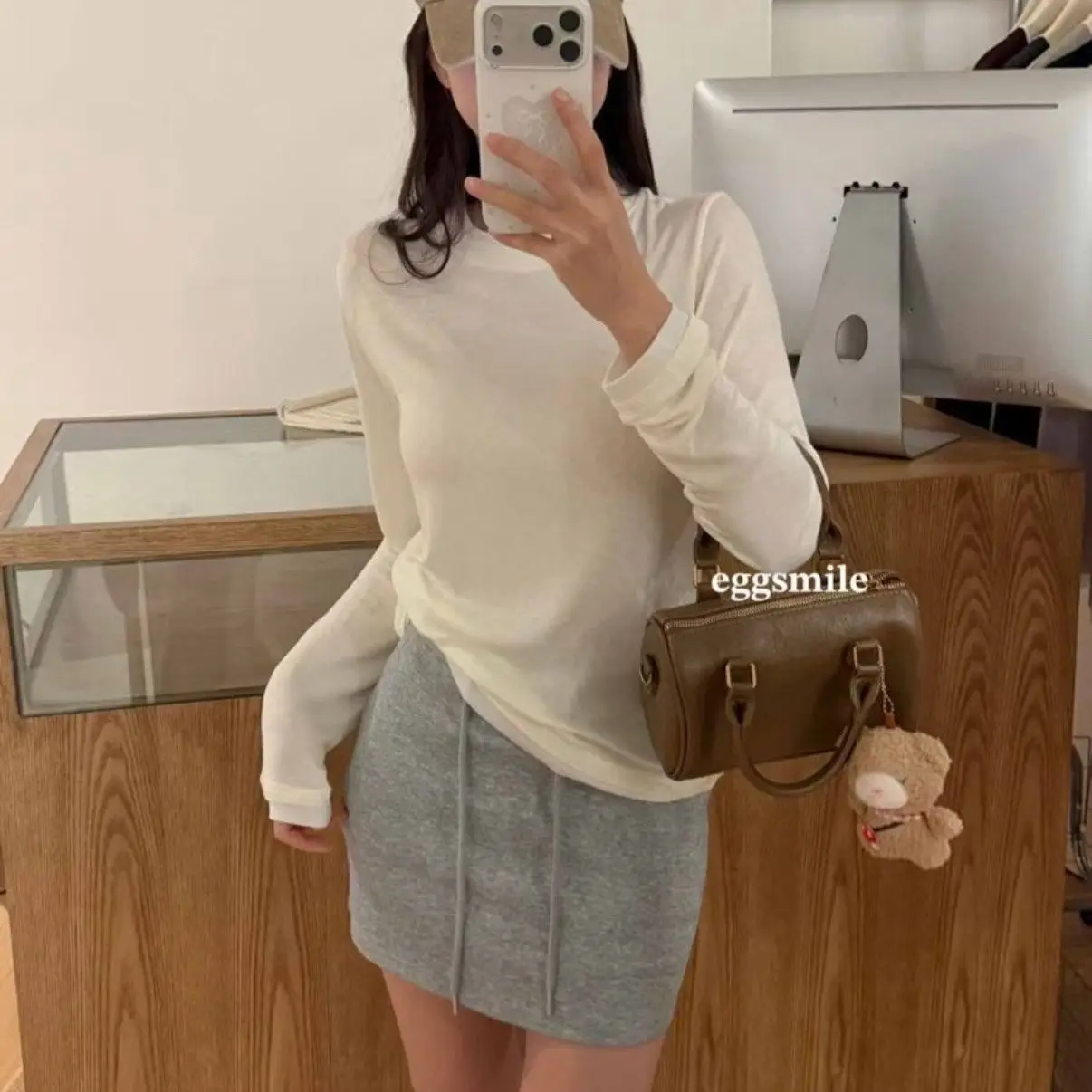New Egg Silk Wool Long Sleeve Base Shirt round Neck T-Shirt Slimming Color Block Women's Fashionable Commute Style Winter Warm