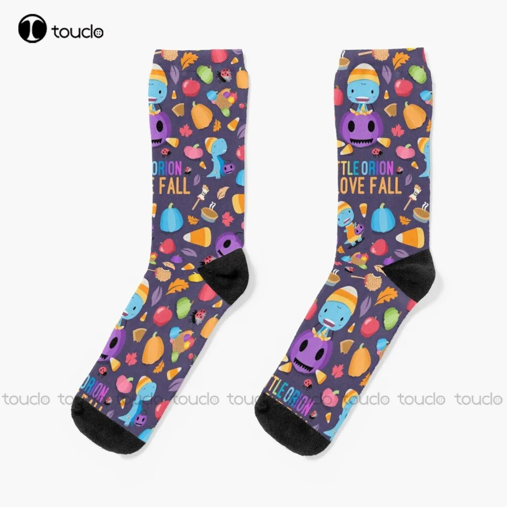 Little Orion I Love Fall Dinosaur, Pumpkin Pattern Socks Halloween Womens Socks Crew Funny Art Streetwear Colorful Cartoon Socks